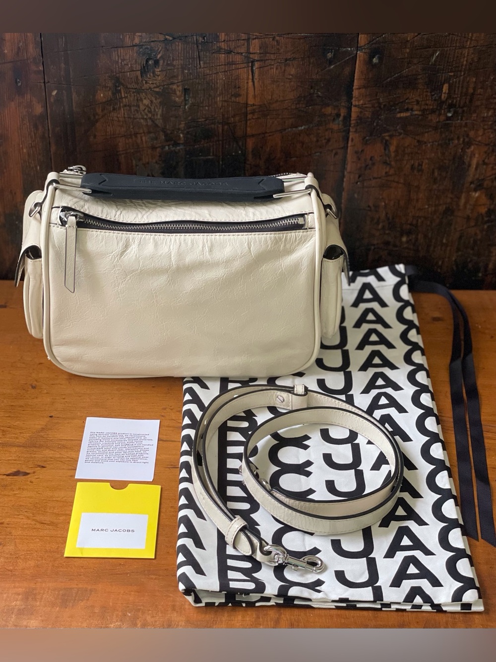 Marc Jacobs The Soft Box 23 Leather Satchel Crossbody Bag Ivory Cream